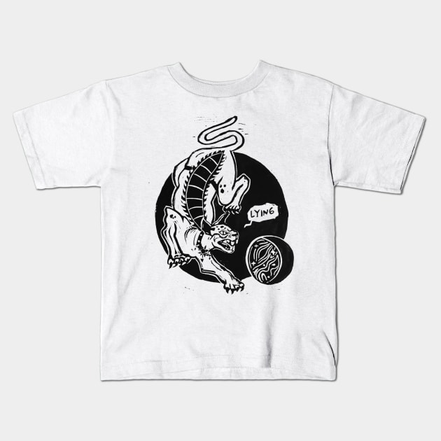 SAGA lying cat Kids T-Shirt by Ghostgoop